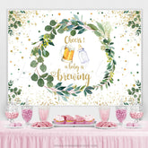 Lofaris Cheers A Baby Is Brewing Glitter Green Leaves Backdrop